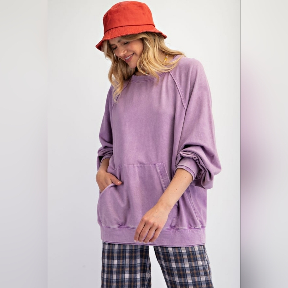 NWT Easel lavender kangaroo pocket, mineral wash, terry pullover - sz Large